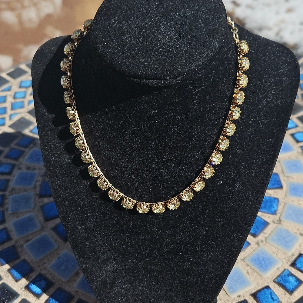 Vintage Goldtone Yellow Rhinestone Choker/Necklace